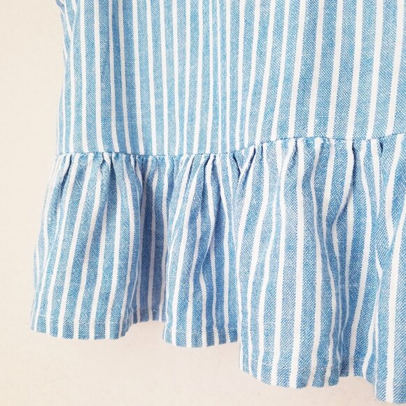 Abound Linen Blend Crop Top S Blue White Striped Peplum Crop Ruffle Sleeveless - Picture 10 of 14